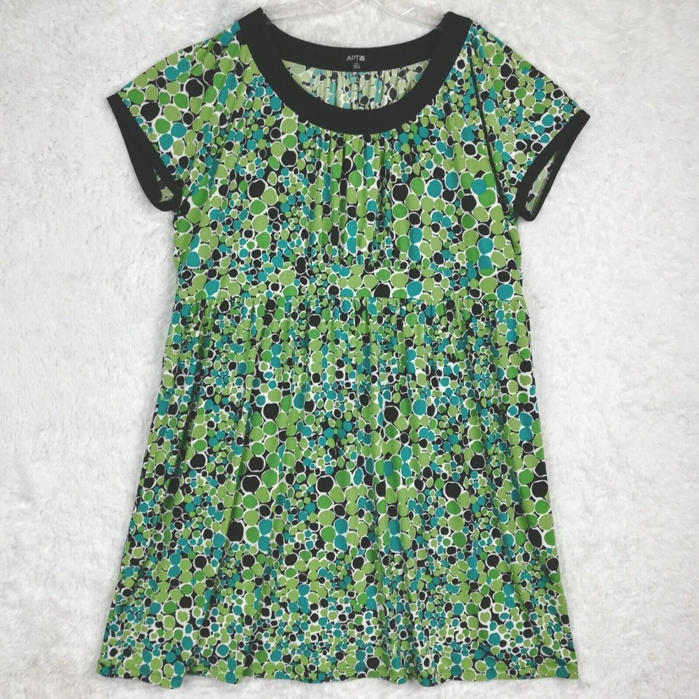 Apt 9‎ Womens Dress Shift Green Polkadot Knee Length Short Sleeve Plus 2X